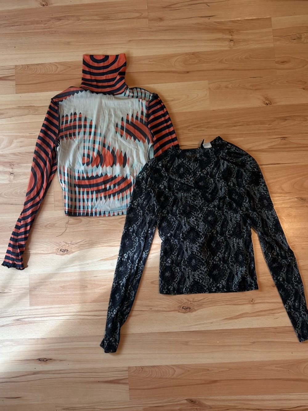 H&M Orange & Black Striped Turtleneck Mesh Top
